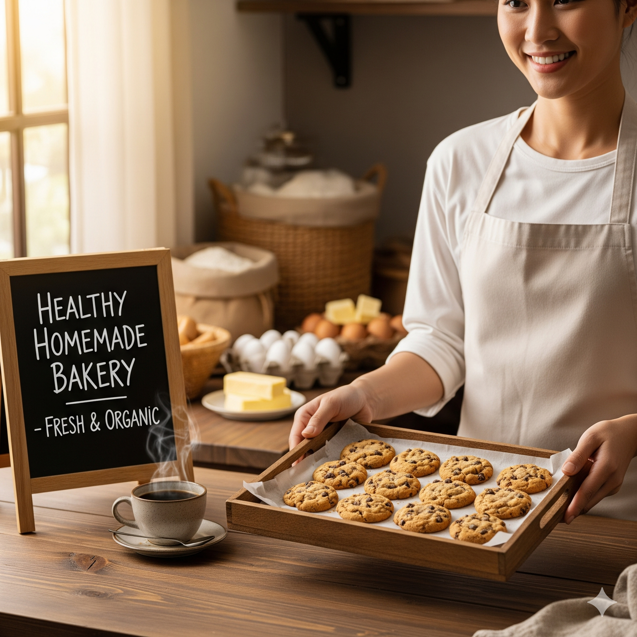 Organic ingredients on a cozy kitchen counter